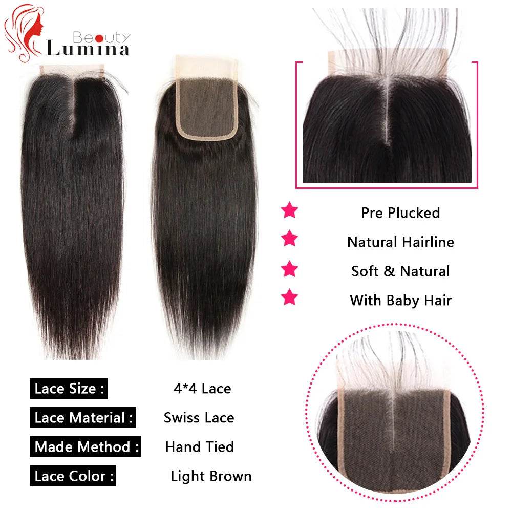 Lace Frontal Closure 13X4 Straight Frontal Only 100% Human Hair 13x4 Frontal Ear to Ear Lace Frontal with Pre Plucked Baby Hair - MarvelouStoree