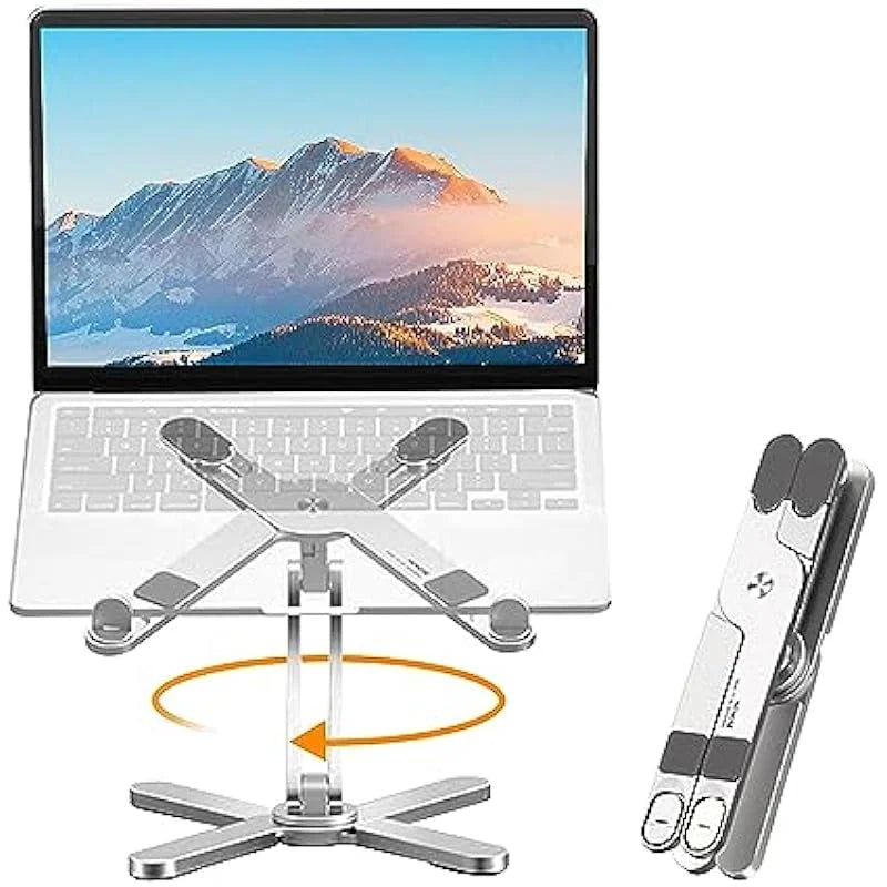 Marveloustoree Laptop Stand with 360 Rotating Base, Computer Notebook Laptop Riser Metal Holder for Desk Collaborative Work, Fits All MacBook