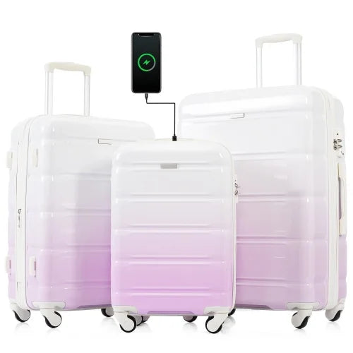 Luggage Set of 3, 20", with USB Port, Airline Certified Carry-On, with Cup Holder, ABS+PC Hard Shell Luggage