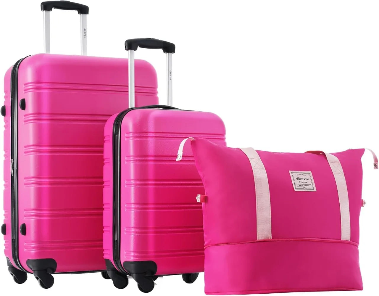 Luggage Sets 2 Piece Expandable Hardside Luggage with Travel Bag Suitcase Set with Spinner Wheel 20+28+bag,Pink-1