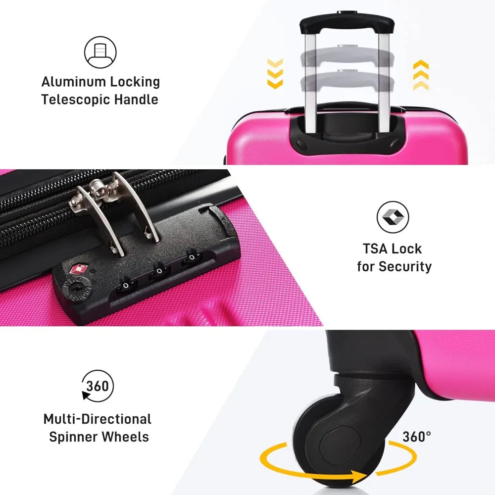 Luggage Sets 2 Piece Expandable Hardside Luggage with Travel Bag Suitcase Set with Spinner Wheel 20+28+bag,Pink-1