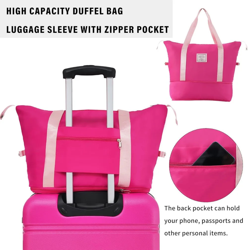 Luggage Sets 2 Piece Expandable Hardside Luggage with Travel Bag Suitcase Set with Spinner Wheel 20+28+bag,Pink-1