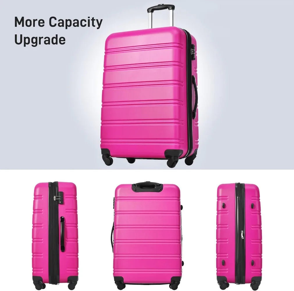 Luggage Sets 2 Piece Expandable Hardside Luggage with Travel Bag Suitcase Set with Spinner Wheel 20+28+bag,Pink-1