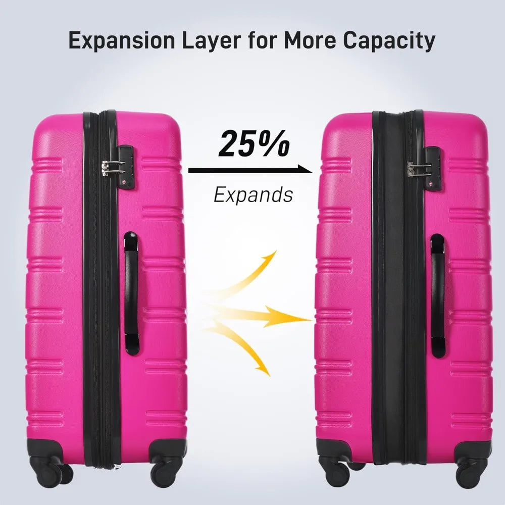 Luggage Sets 2 Piece Expandable Hardside Luggage with Travel Bag Suitcase Set with Spinner Wheel 20+28+bag,Pink-1