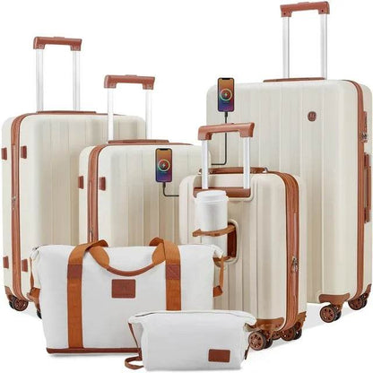 Luggage Sets 4 Piece Expandable Luggage Set, Hardside Carry on Suitcase with USB Port Cup Holder, Travel Luggage Suitcase - MarvelouStoree