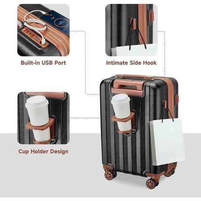 Luggage Sets 4 Piece Expandable Luggage Set, Hardside Carry on Suitcase with USB Port Cup Holder, Travel Luggage Suitcase - MarvelouStoree