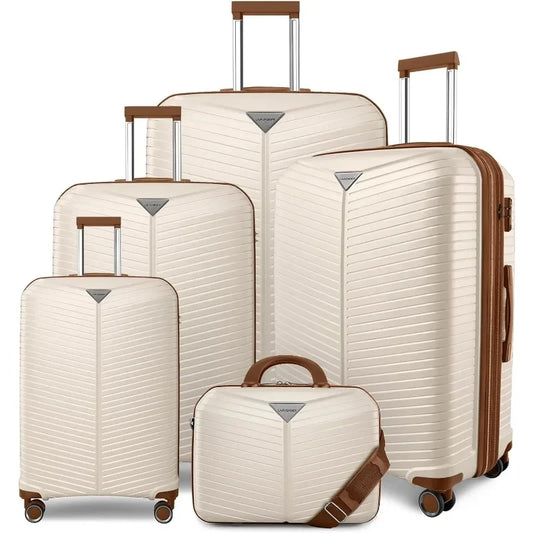 Luggage Sets 5 Piece, Expandable(Only 24"&28") PP Suitcase with Spinner Wheels, Durable Luggage Sets Clearance Carry