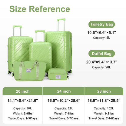 Luggage Sets 5 Piece, PP Luggage Set, Suitcases with Wheels, Hardside Hard Shell Travel Luggage with TSA Lock