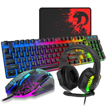 Marveloustoree Wired Gaming Keyboard and Mouse Headset Combo,Rainbow LED Backlit Wired Keyboard