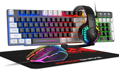 Marveloustoree Wired Gaming Keyboard and Mouse Headset Combo,Rainbow LED Backlit Wired Keyboard