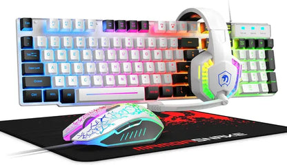 Marveloustoree Wired Gaming Keyboard and Mouse Headset Combo,Rainbow LED Backlit Wired Keyboard