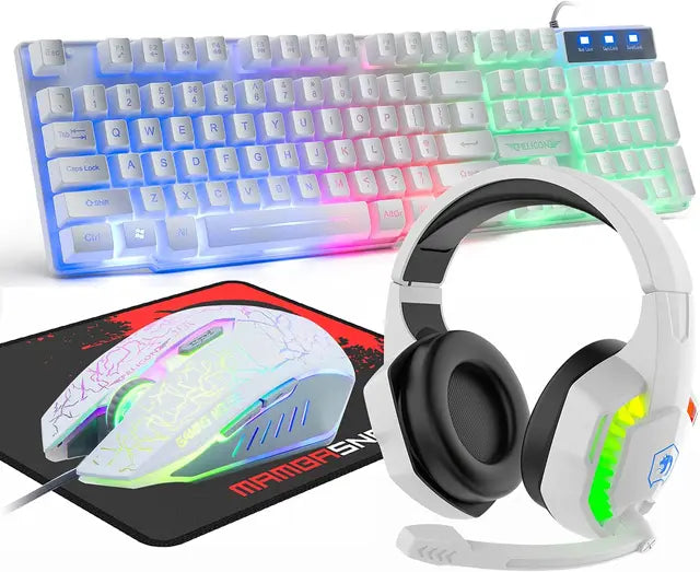 Marveloustoree Wired Gaming Keyboard and Mouse Headset Combo,Rainbow LED Backlit Wired Keyboard