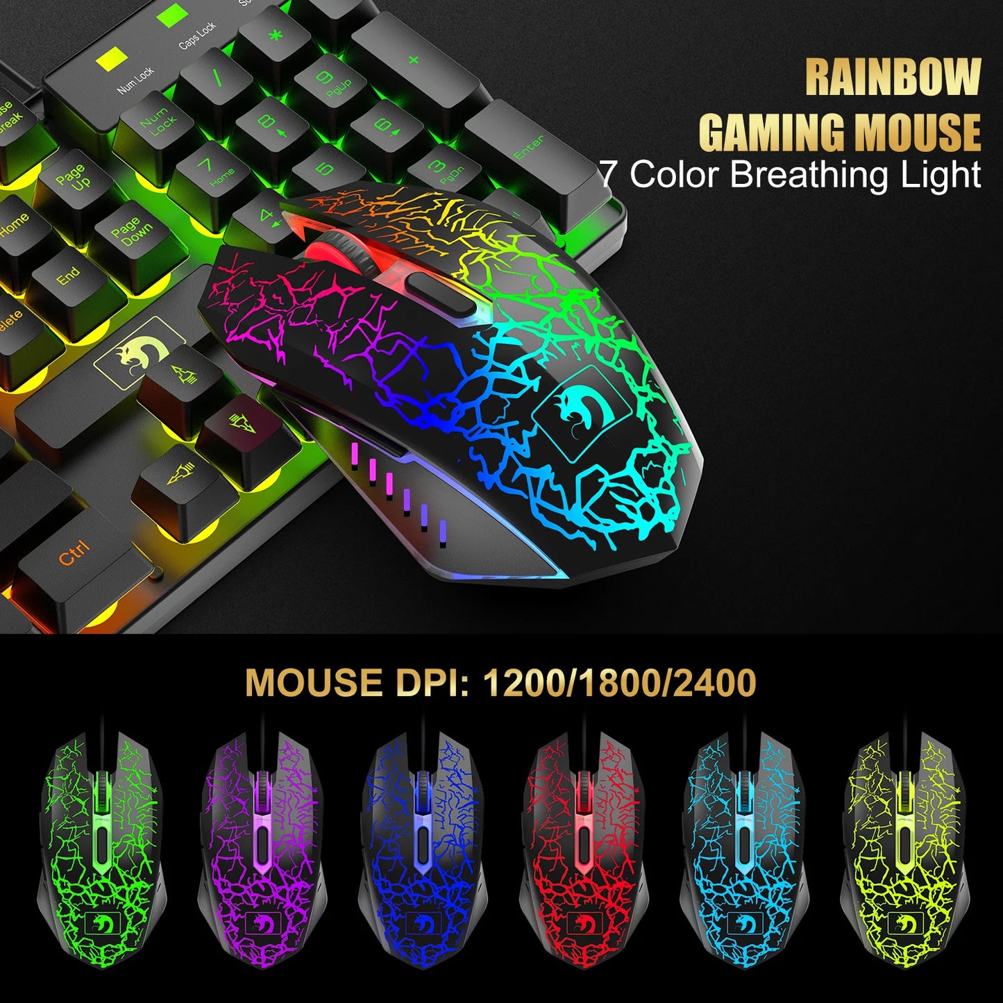 Marveloustoree Wired Gaming Keyboard and Mouse Headset Combo,Rainbow LED Backlit Wired Keyboard