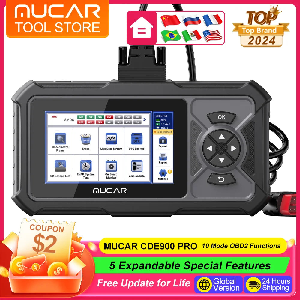 MUCAR CDE900 PRO OBD2 Scanner Diagnostic Scan Tool All System OBDII Car Code Reader for Vehicle 32G Free Update Diagnostic Tools