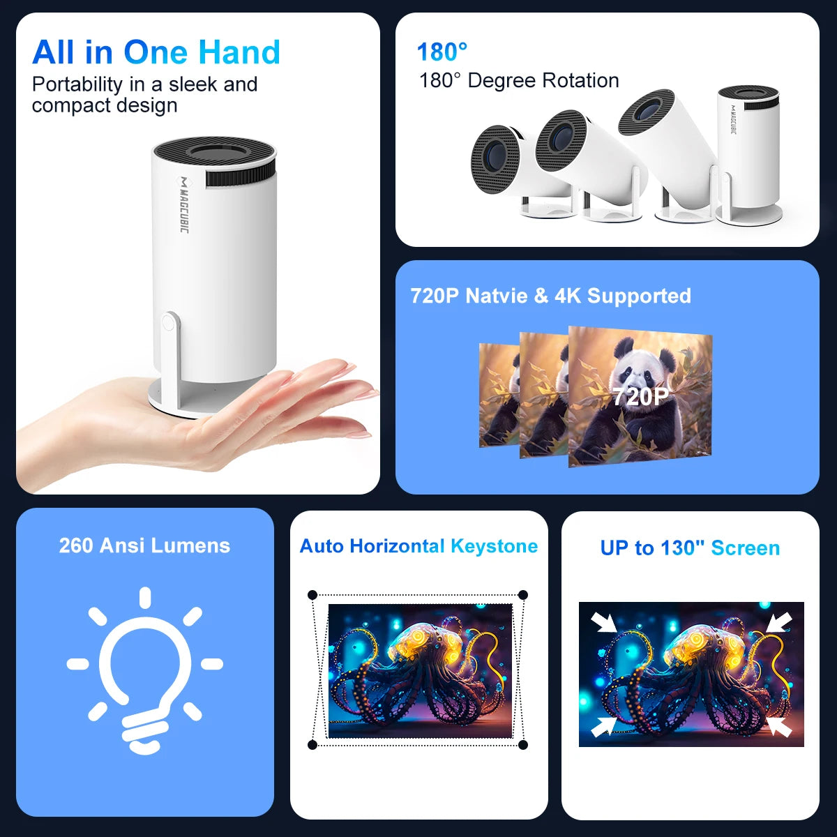 Marveloustoree Super Magcubic 4K  Wifi6 TV Projector Android 11 260 ANSI Bass sound Bluetooth Dual WIFI Allwinner H713 BT5.0 1280*720P Home Cinema Outdoor portable HY300 Pro