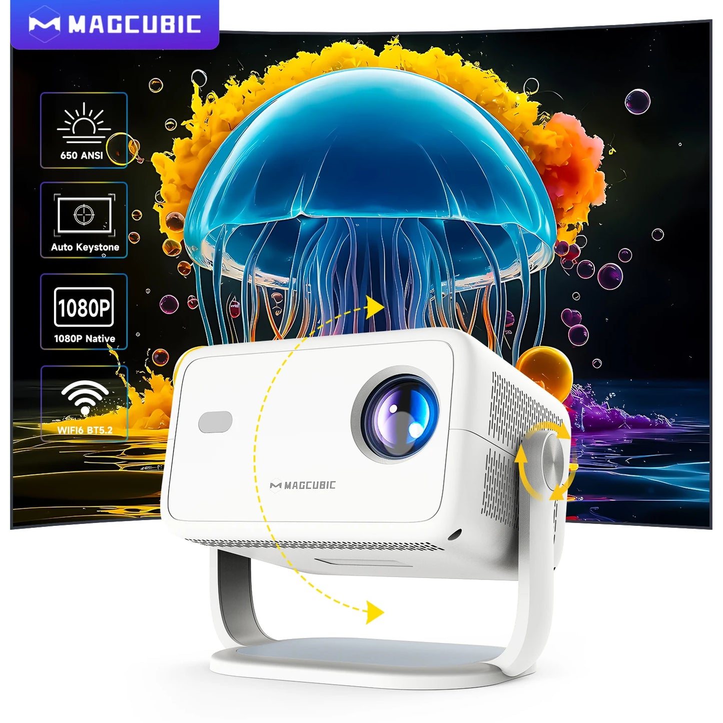 Magcubic Native 1080P 650ANSI 4K Android11 L018 Projector With Auto Keystone Correction Focus Wifi6 BT5.2 Portable Movie Outdoor