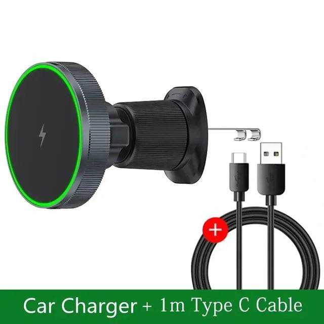 Magnetic Wireless Car Charger LED Light Mobile Phone Holder Mount Magnet Fast Charging Station for iPhone 16 15 14 13 12 Pro Max - MarvelouStoree