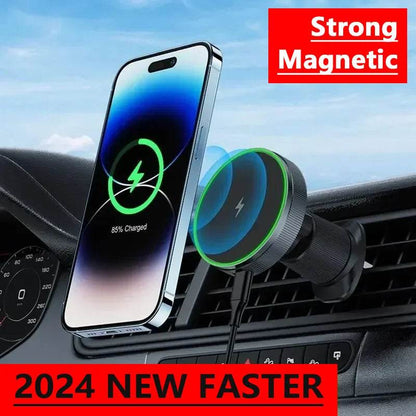 Magnetic Wireless Car Charger LED Light Mobile Phone Holder Mount Magnet Fast Charging Station for iPhone 16 15 14 13 12 Pro Max - MarvelouStoree