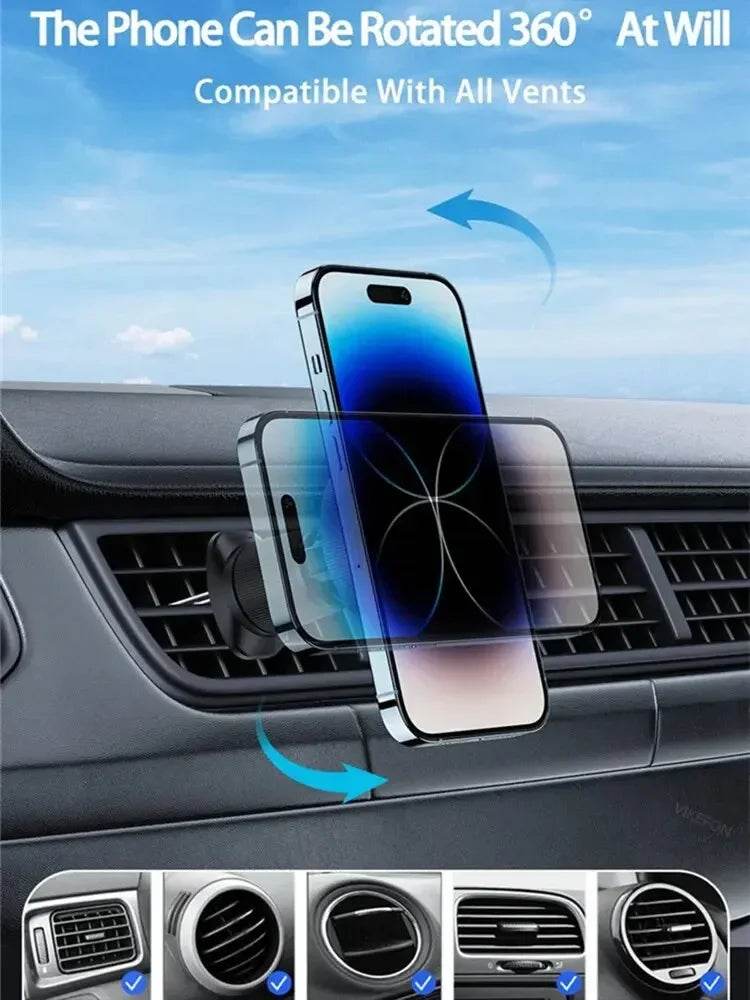 Magnetic Wireless Car Charger LED Light Mobile Phone Holder Mount Magnet Fast Charging Station for iPhone 16 15 14 13 12 Pro Max - MarvelouStoree