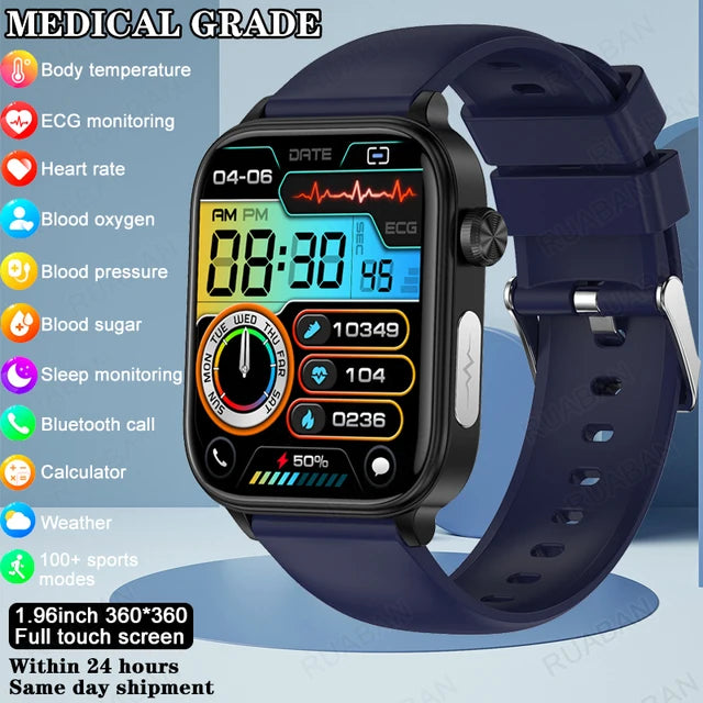 Smart Medical Grade Smart Watch men 2024 New Blood Lipid Uric Acid Bluetooth Call Monitor SOS Watches Sport Health Smartwatch WoMen