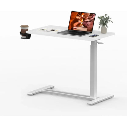 Marveloustoree.com Overbed Adjustable Bedside Table with Hidden Casters, Pneumatic Mobile Rolling Laptop Standing Desk with Tray Home a