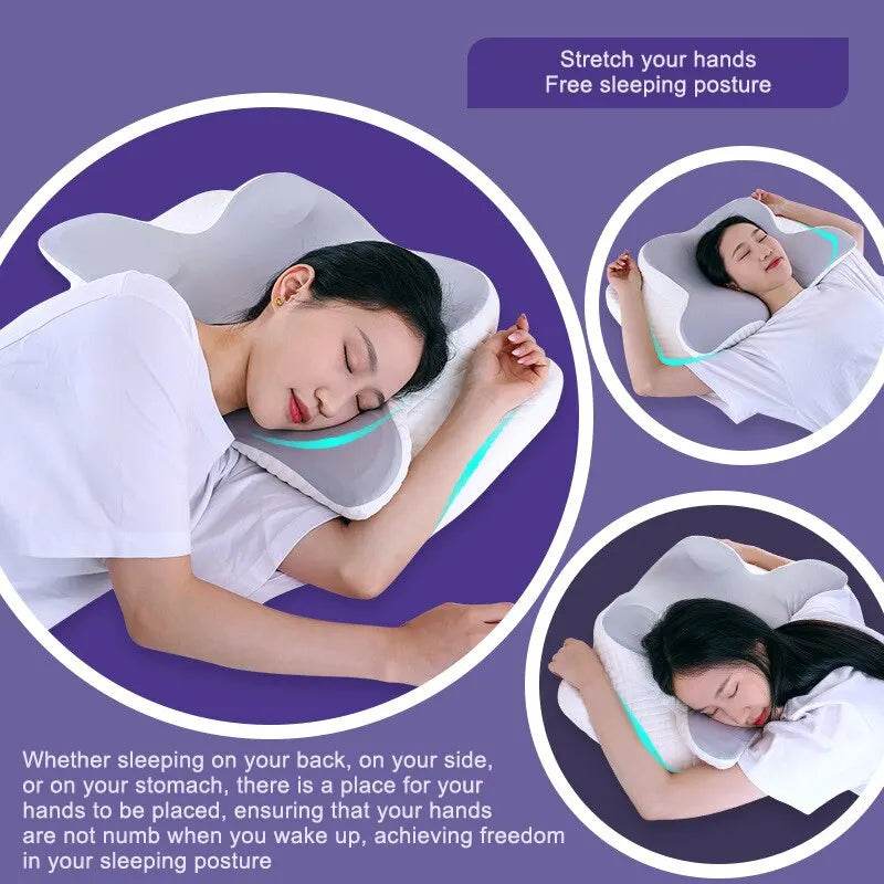 Memory Foam Pillows Butterfly Shaped Relaxing Cervical Slow Rebound Neck Pillow Pain Relief Sleeping Orthopedic Pillow Beding - MarvelouStoree