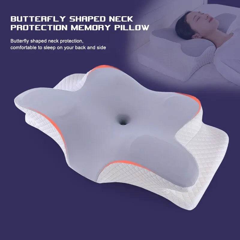 Memory Foam Pillows Butterfly Shaped Relaxing Cervical Slow Rebound Neck Pillow Pain Relief Sleeping Orthopedic Pillow Beding - MarvelouStoree