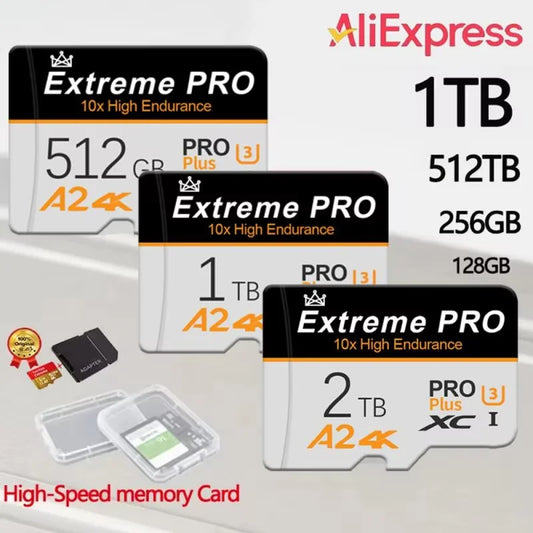 Micro TF SD Card 128GB 256GB Class 10 A2 High Speed Memory Card U3 4K 512GB TF Flash Card 1TB for Smartphone Camera Drone