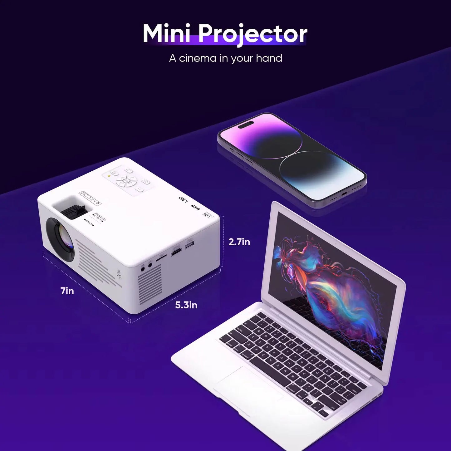 Mini Projector For iPhone Portable 4K HD 1080 Projector 5G WiFi/Bluetooth For iOS/Android/PC/TV Stick/HDMI/AV/USB Indoor Outdoor