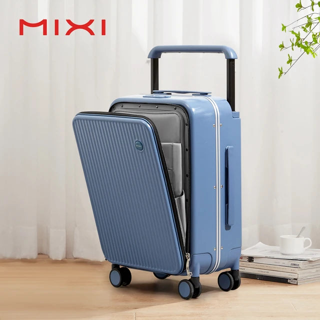 Mixi Front Laptop Pocket Suitcase Wide Handle Travel Suitcase Men 20''Carry-On Luggage Women PC Aluminum Frame Trolley Case 24''