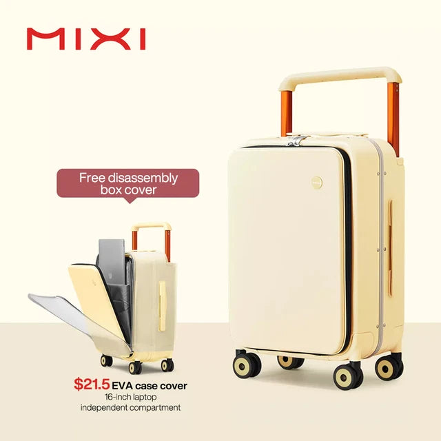 Mixi New Design Wide Handle Suitcase Men Carry-On Luggage Women Travel Trolley Case 20 Inch Cabin PC Aluminum Frame M9275