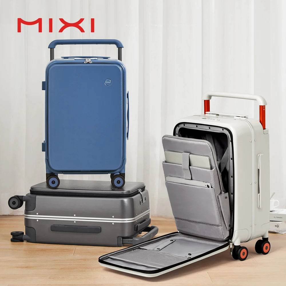 Mixi New Design Wide Handle Suitcase Men Carry-On Luggage Women Travel Trolley Case 20 Inch Cabin PC Aluminum Frame M9275 - MarvelouStoree