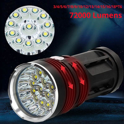 Most Powerful LED Flashlight 3to18*T6 LED Torch Light Tactical Flashlight 3Modes Linterna Portable Lamp Light By 4*18650 - MarvelouStoree