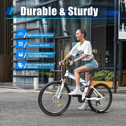 Mountain Bikes 26inch 21 Speeds High Carbon Steel Lightweight Folding Bike Front N Rear Dual Disc Brakes Folding Bike for Adults