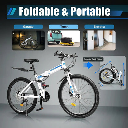 Mountain Bikes 26inch 21 Speeds High Carbon Steel Lightweight Folding Bike Front N Rear Dual Disc Brakes Folding Bike for Adults