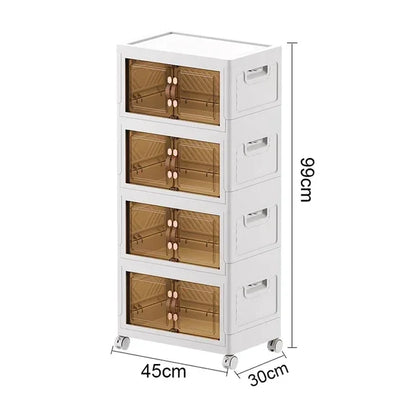 Marveloustoree Multi-Layer Wardrobe Containers With Wheels Plastic Kitchen Cabinets Multifunctional Floor-Standing Bedroom Folding Storage Box