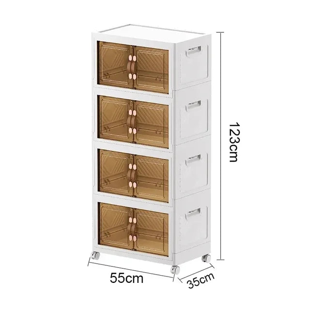 Marveloustoree Multi-Layer Wardrobe Containers With Wheels Plastic Kitchen Cabinets Multifunctional Floor-Standing Bedroom Folding Storage Box