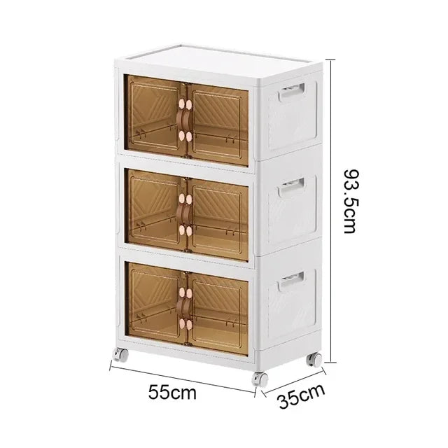 Marveloustoree Multi-Layer Wardrobe Containers With Wheels Plastic Kitchen Cabinets Multifunctional Floor-Standing Bedroom Folding Storage Box