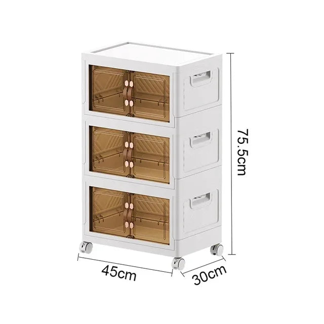 Marveloustoree Multi-Layer Wardrobe Containers With Wheels Plastic Kitchen Cabinets Multifunctional Floor-Standing Bedroom Folding Storage Box