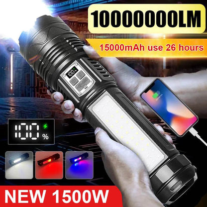 NEW 1000000LM High Power Led Flashlights Built-in Battery 15000mah Tactical Flashlight Emergency Spotlight Most Powerful Lantern - MarvelouStoree