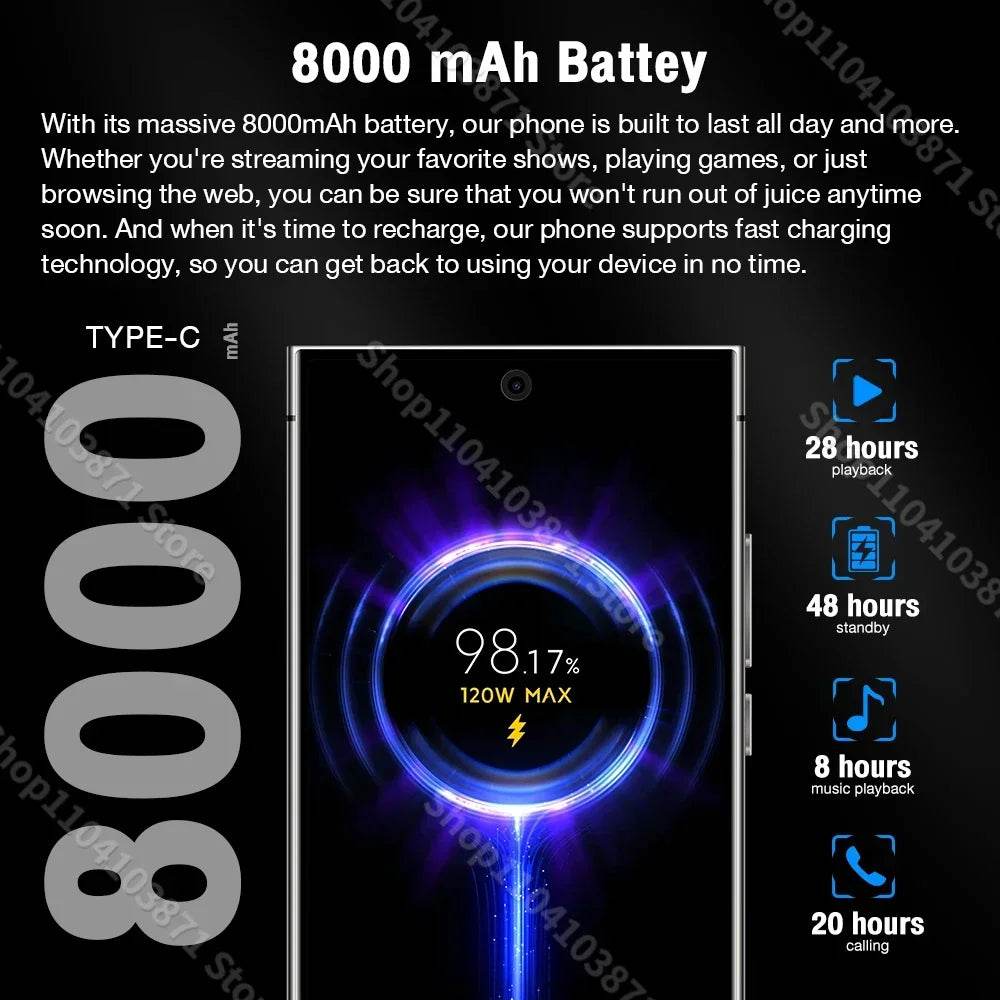 NEW S26 Ultra Smartphone 7.3inch HD 5G Snapdragon 8Gen3 16GB+1TB Android 14 8000mAh 70+108MP Mobile phone Face Recognition - MarvelouStoree