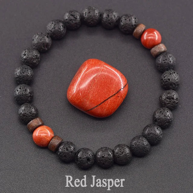 Natural Yellow Tiger Eye Bead Bracelet Men Women Black Volcanic Lava Wristband Tibetan Buddha Elastic Rope Couple Stone Bracelet