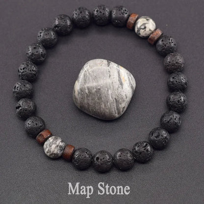 Natural Yellow Tiger Eye Bead Bracelet Men Women Black Volcanic Lava Wristband Tibetan Buddha Elastic Rope Couple Stone Bracelet