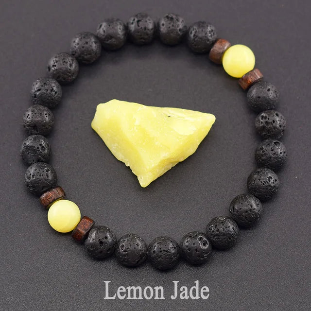 Natural Yellow Tiger Eye Bead Bracelet Men Women Black Volcanic Lava Wristband Tibetan Buddha Elastic Rope Couple Stone Bracelet