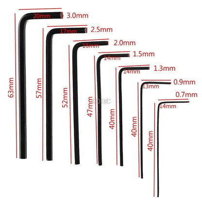 New 0.7MM-3MM 7Pcs 0.7/0.9/1.3/1.5/2/2.5/3mm Hexagon Allen Key Wrench Tools Set Hand RepairTools