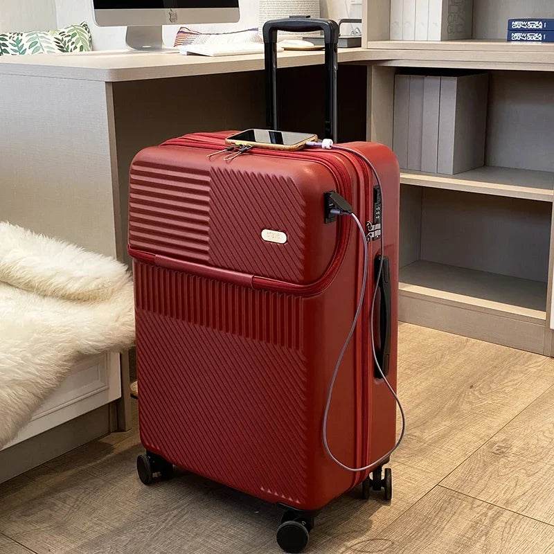 New New front opening boarding suitcase men women 20/24/26 inch lightweight trolley travel luggage fashion USB charging luggage - MarvelouStoree