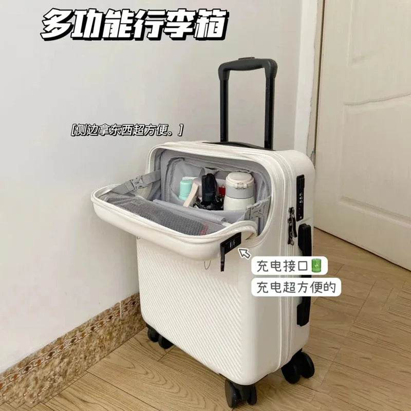 New New front opening boarding suitcase men women 20/24/26 inch lightweight trolley travel luggage fashion USB charging luggage - MarvelouStoree