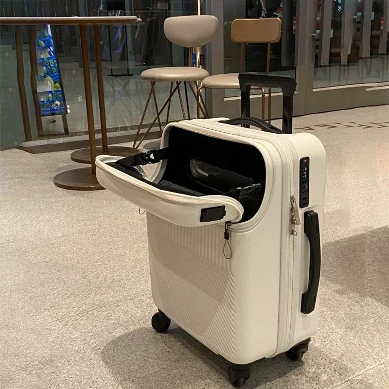 New New front opening boarding suitcase men women 20/24/26 inch lightweight trolley travel luggage fashion USB charging luggage - MarvelouStoree