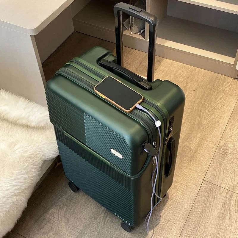 New New front opening boarding suitcase men women 20/24/26 inch lightweight trolley travel luggage fashion USB charging luggage - MarvelouStoree