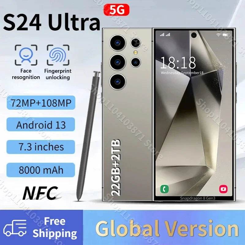 New S24 Ultra Smartphone 5G CASES Signal 22GB+2TB Android 14 8000mAh phone Qualcomm Snapdragon 8Gen3 Face Recognition - MarvelouStoree